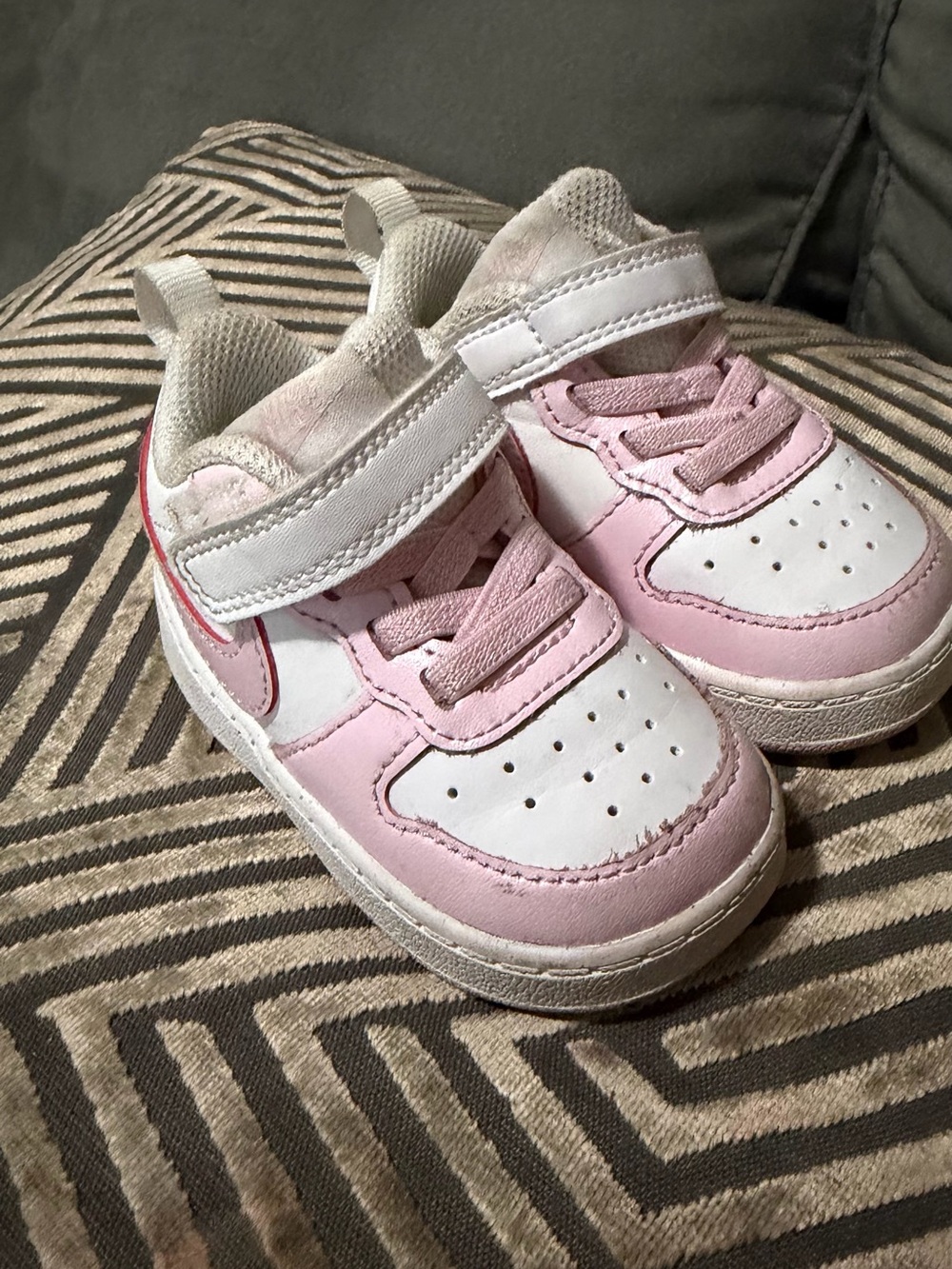 Nike Kids Pink and White Velcro Sneakers